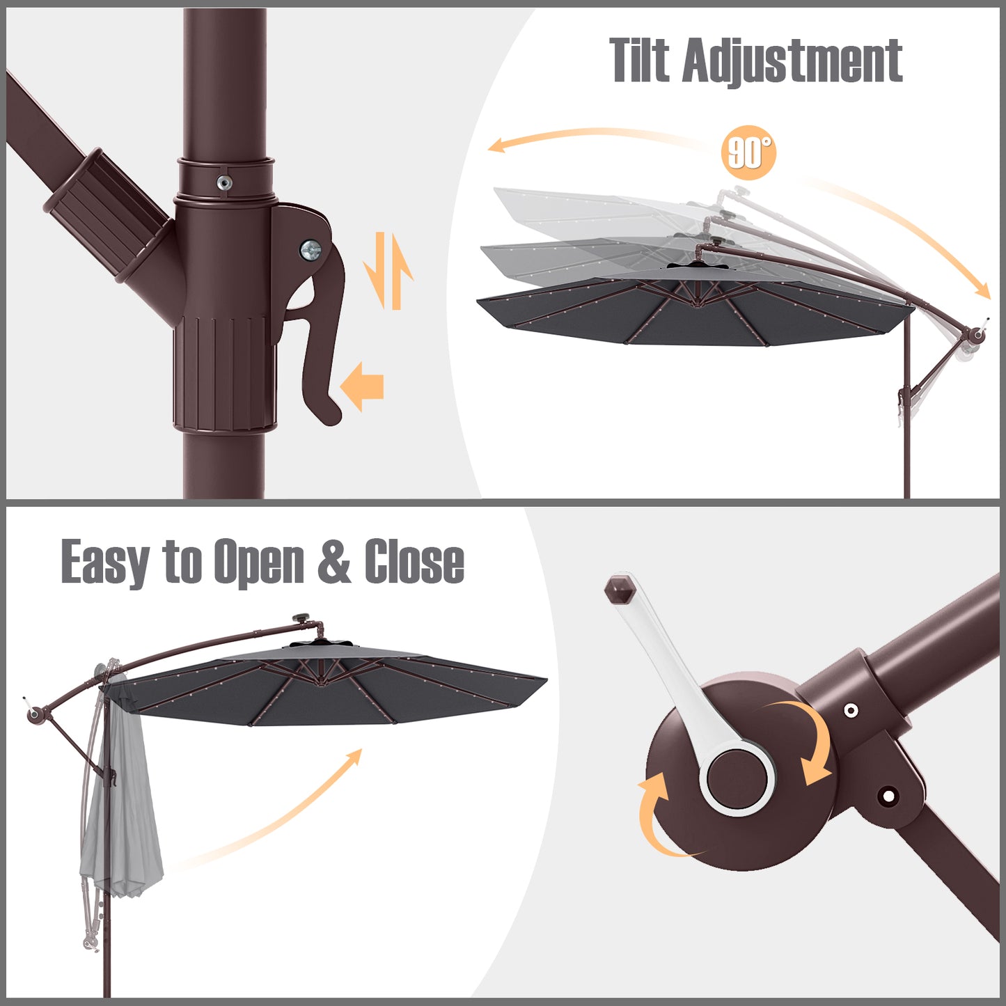 10 Ft Offset Cantilever Patio Umbrella, 40 Solar Lights, Gray Outdoor Umbrellas at Gallery Canada