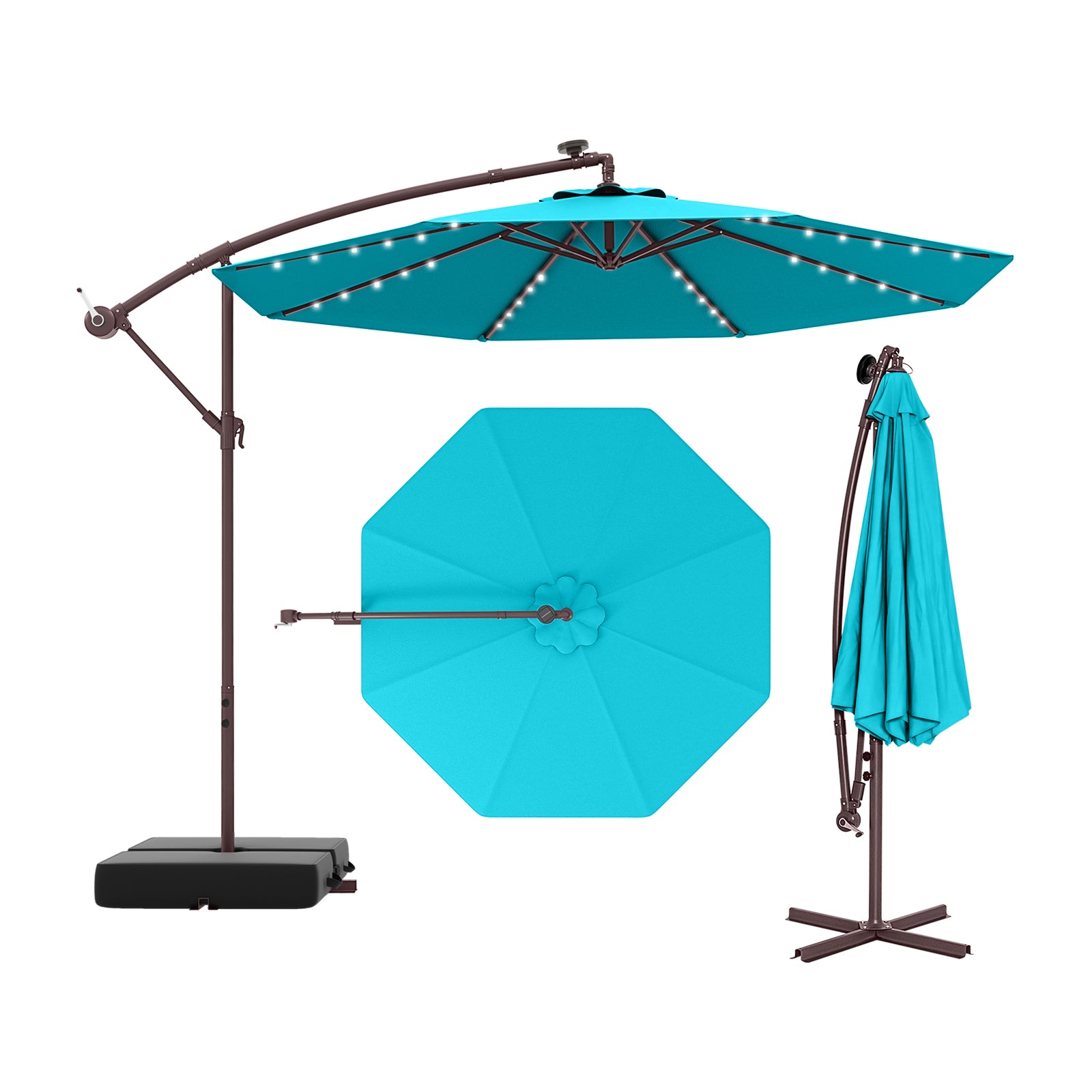 10 Ft Offset Cantilever Patio Umbrella, 40 Solar Lights, Turquoise Outdoor Umbrellas at Gallery Canada