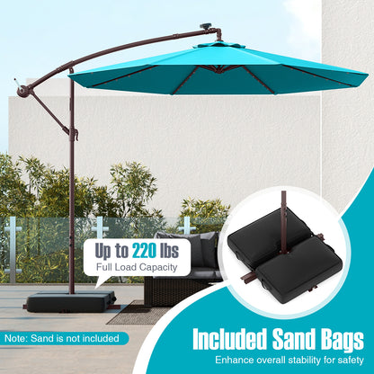 10 Ft Patio Umbrella Offset Cantilever Umbrella with 40 Solar Powered Lights, Turquoise Outdoor Umbrellas at Gallery Canada