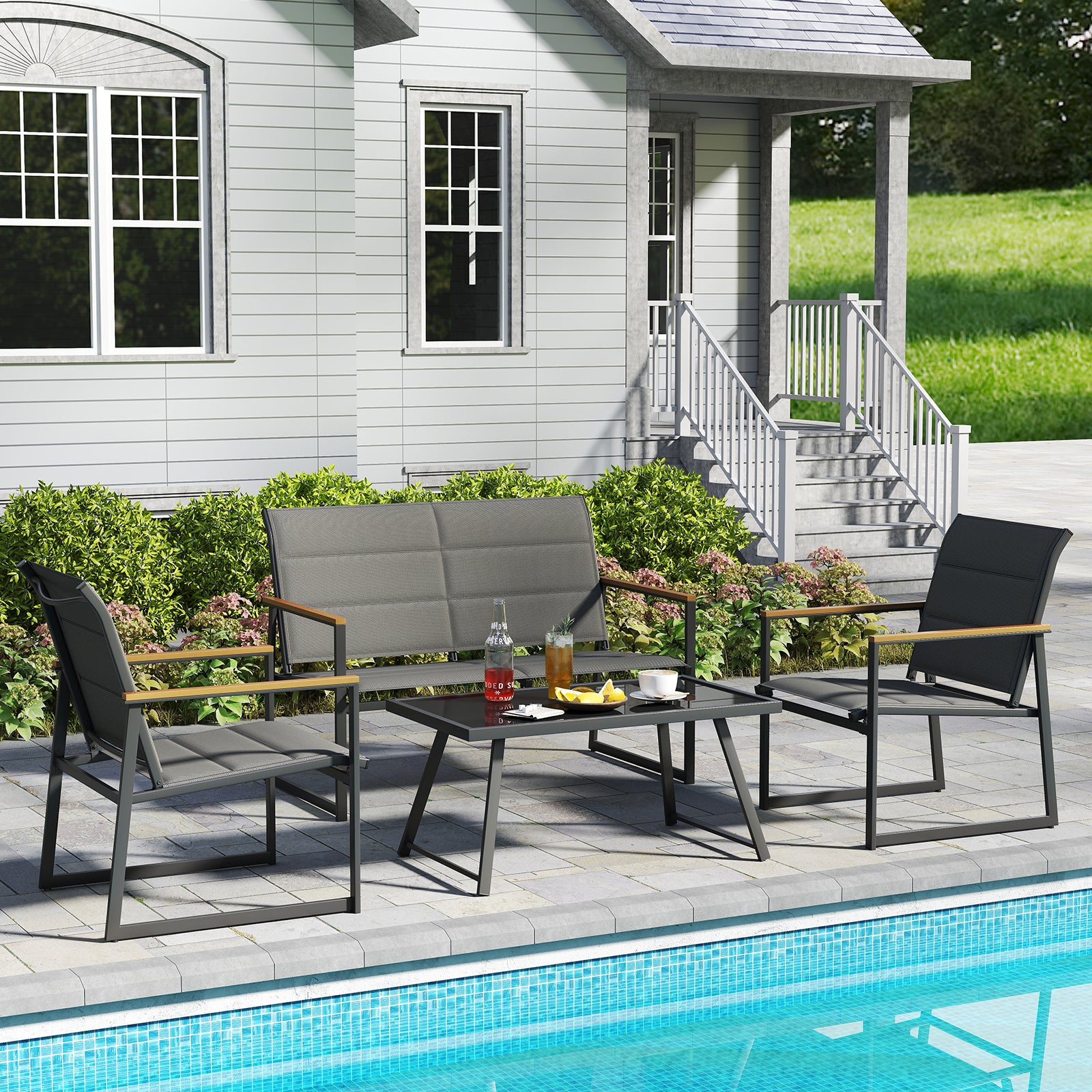 4-Piece Outdoor Conversation Patio Furniture Set, Gray Patio Conversation Sets at Gallery Canada