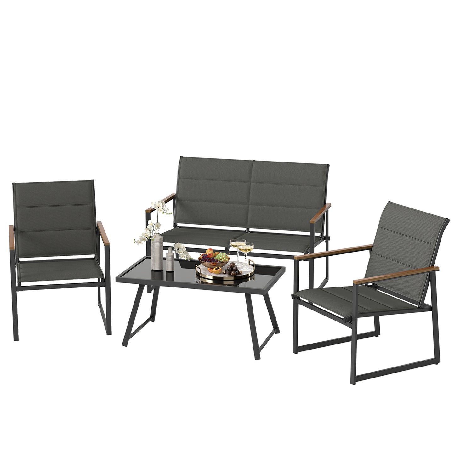 4-Piece Outdoor Conversation Patio Furniture Set, Gray Patio Conversation Sets Gray at Gallery Canada