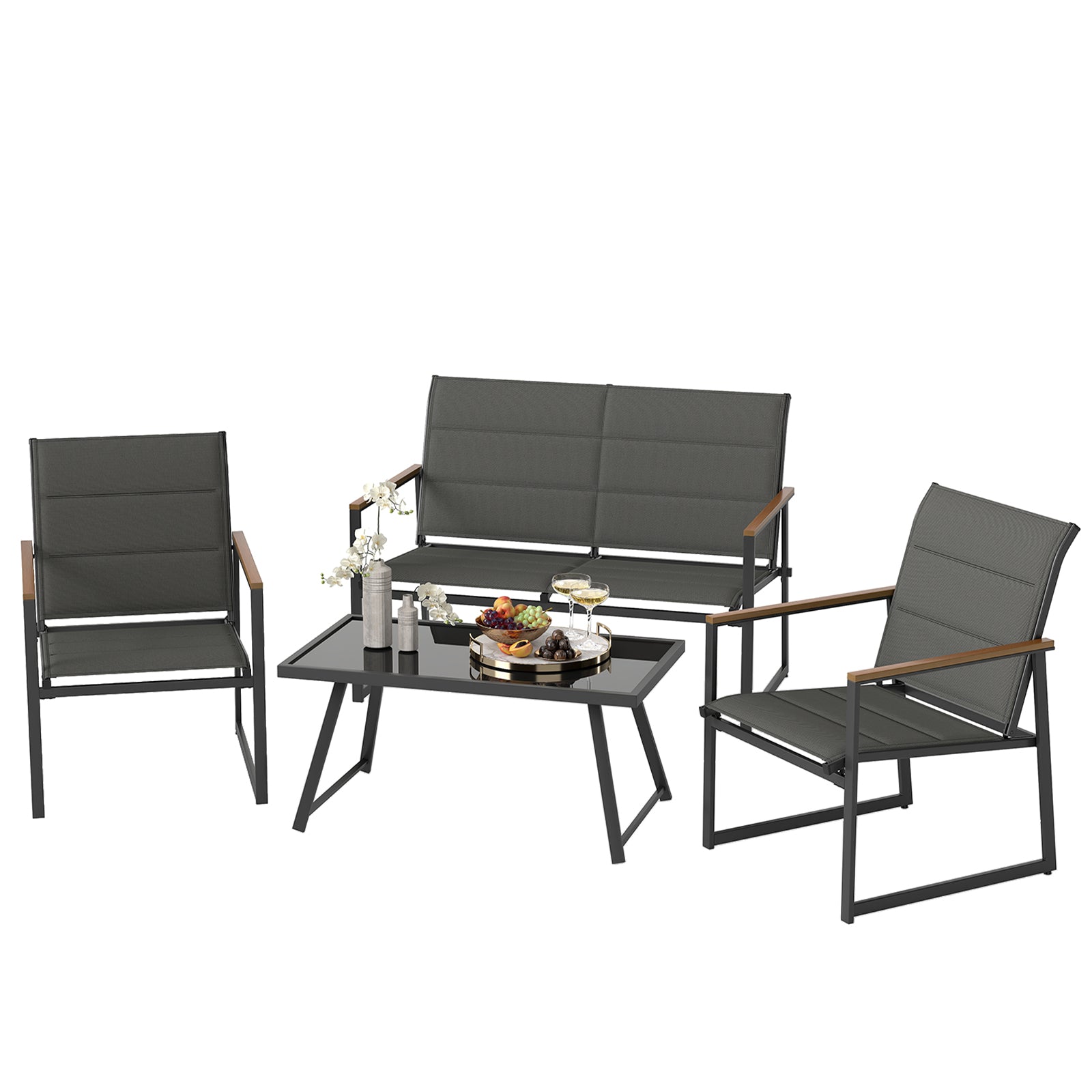 4-Piece Outdoor Conversation Patio Furniture Set, Gray Patio Conversation Sets Gray at Gallery Canada