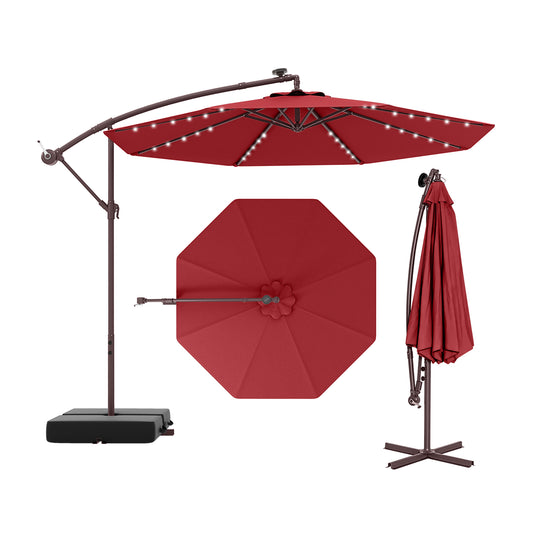 10 Ft Offset Cantilever Patio Umbrella, 40 Solar Lights, Red Outdoor Umbrellas Red at Gallery Canada