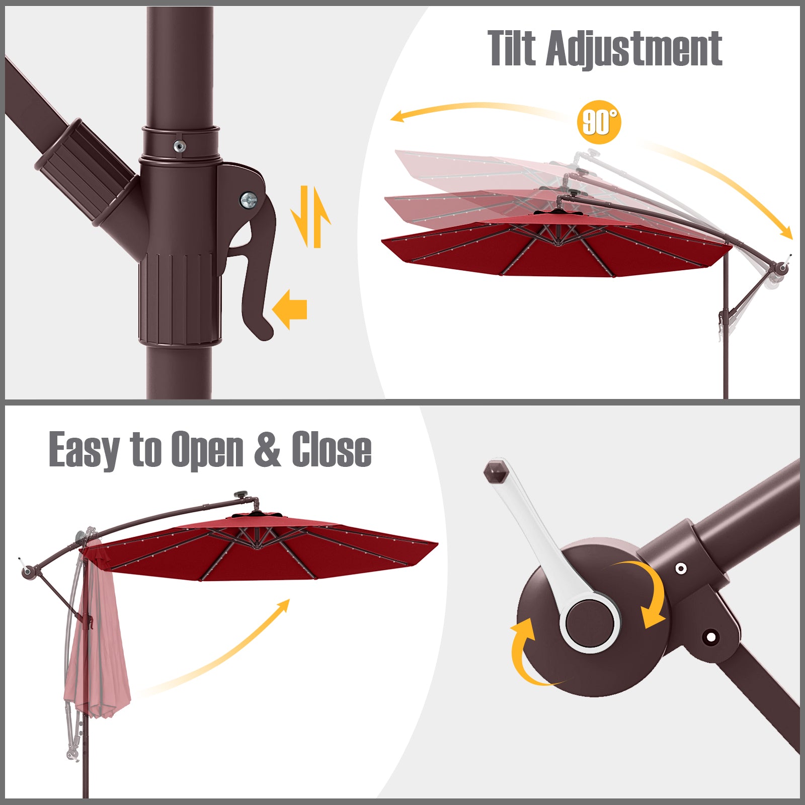 10 Ft Offset Cantilever Patio Umbrella, 40 Solar Lights, Red Outdoor Umbrellas at Gallery Canada