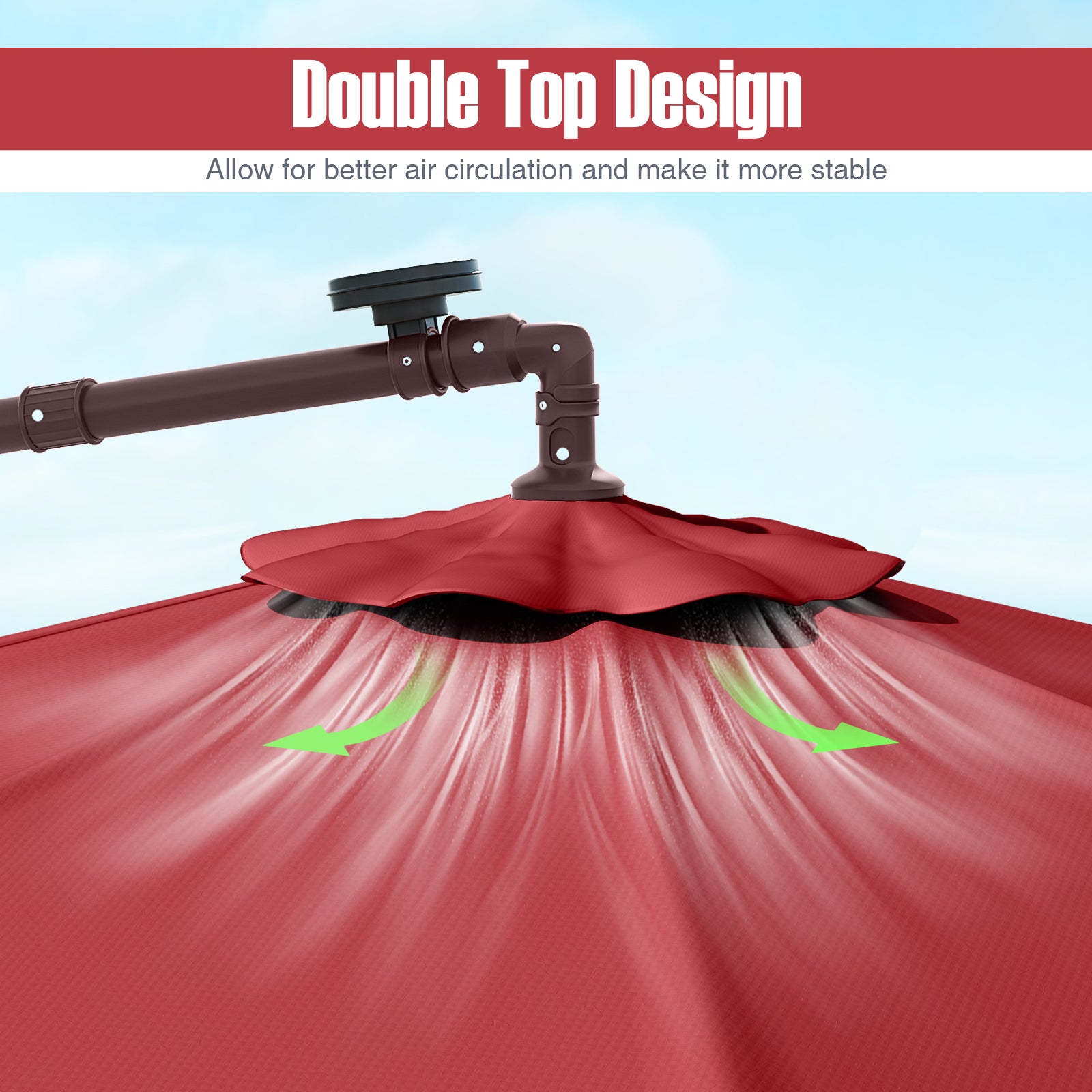 10 Ft Offset Cantilever Patio Umbrella, 40 Solar Lights, Red Outdoor Umbrellas at Gallery Canada