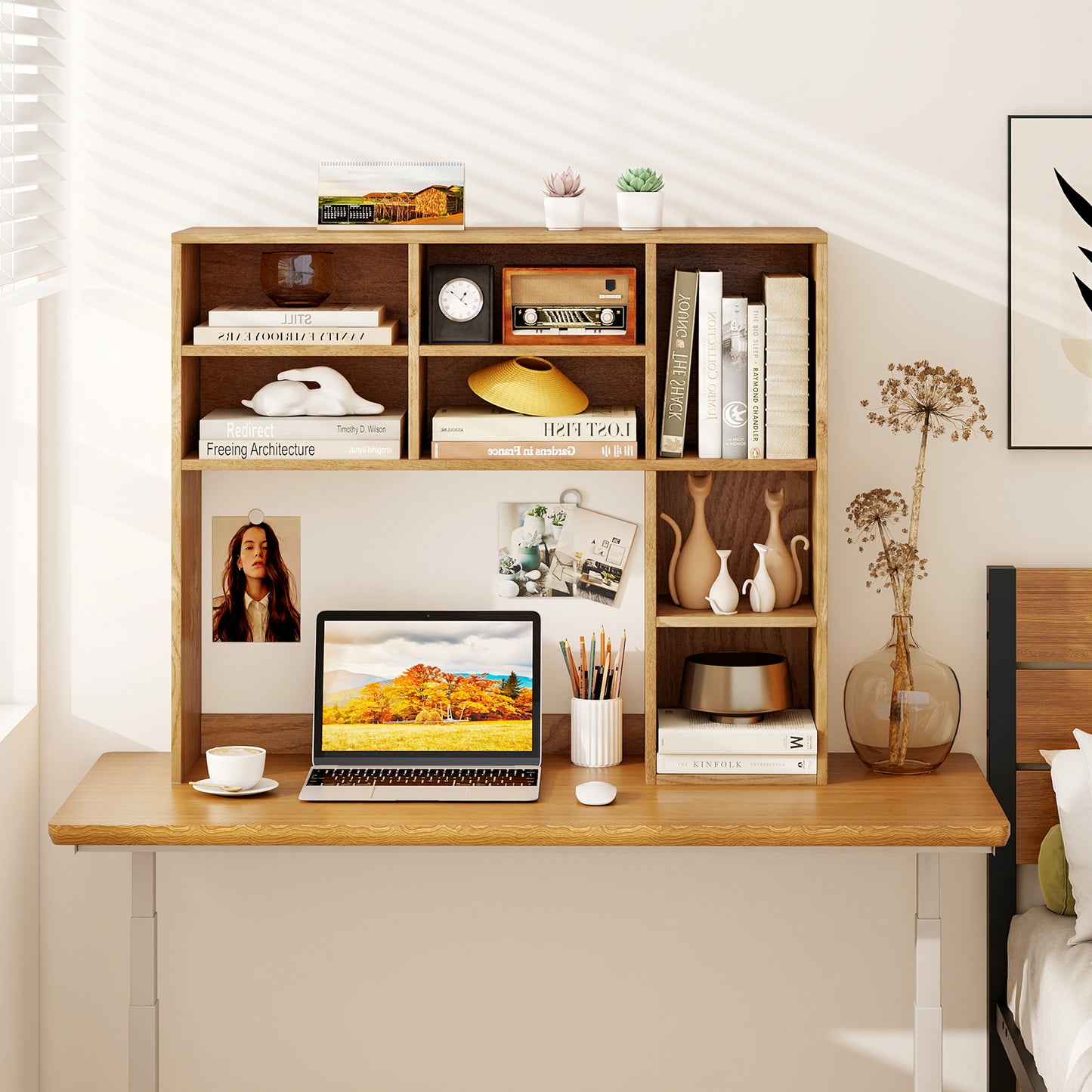 Desktop Bookshelf, 7 Open Cubbies, 3 Adjustable Shelves, Natural Bookcases at Gallery Canada