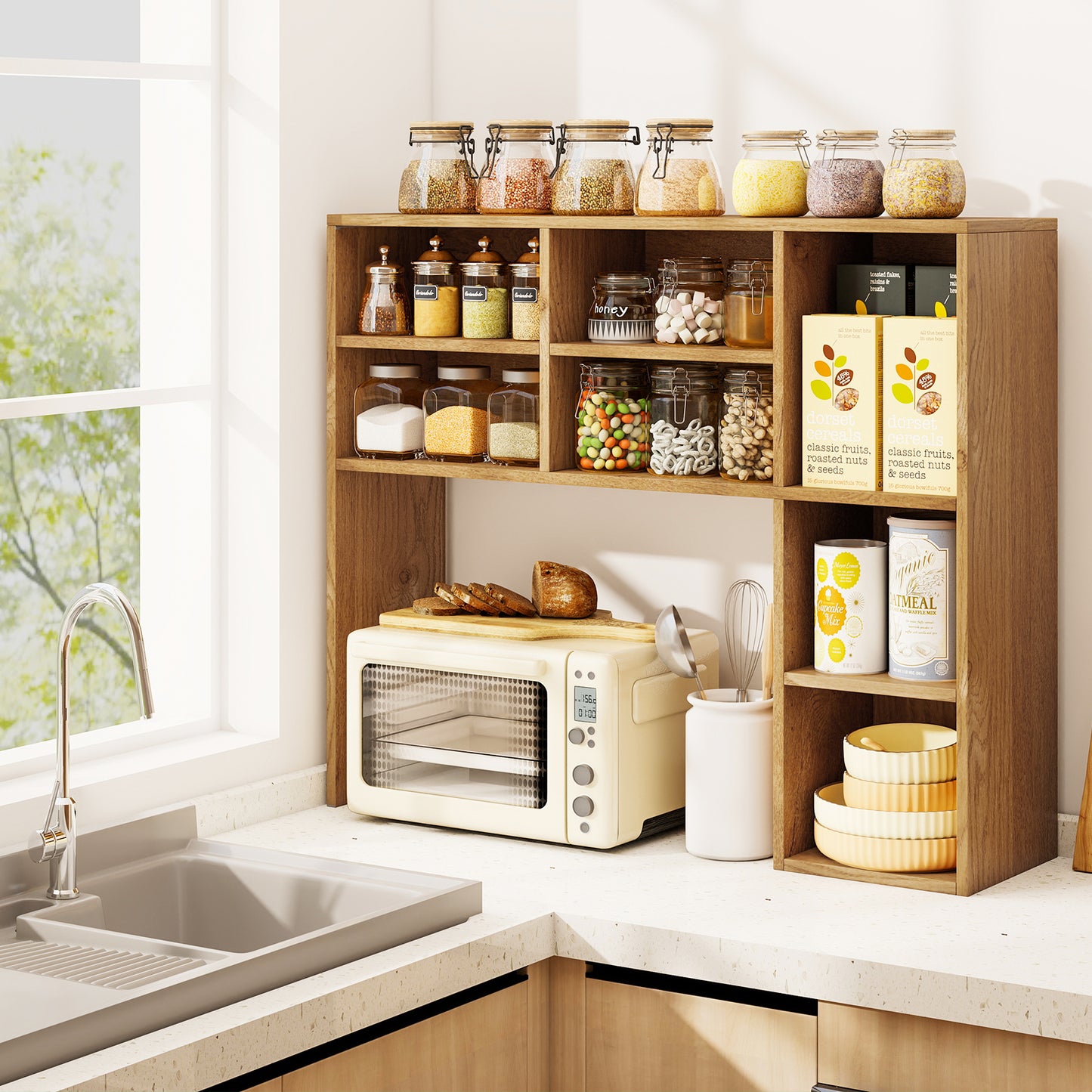 Desktop Bookshelf, 7 Open Cubbies, 3 Adjustable Shelves, Natural Bookcases at Gallery Canada