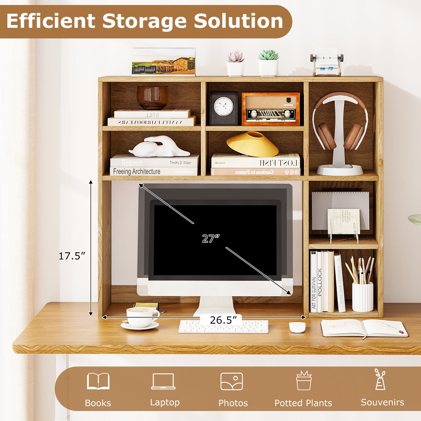 Desktop Bookshelf, 7 Open Cubbies, 3 Adjustable Shelves, Natural Bookcases at Gallery Canada