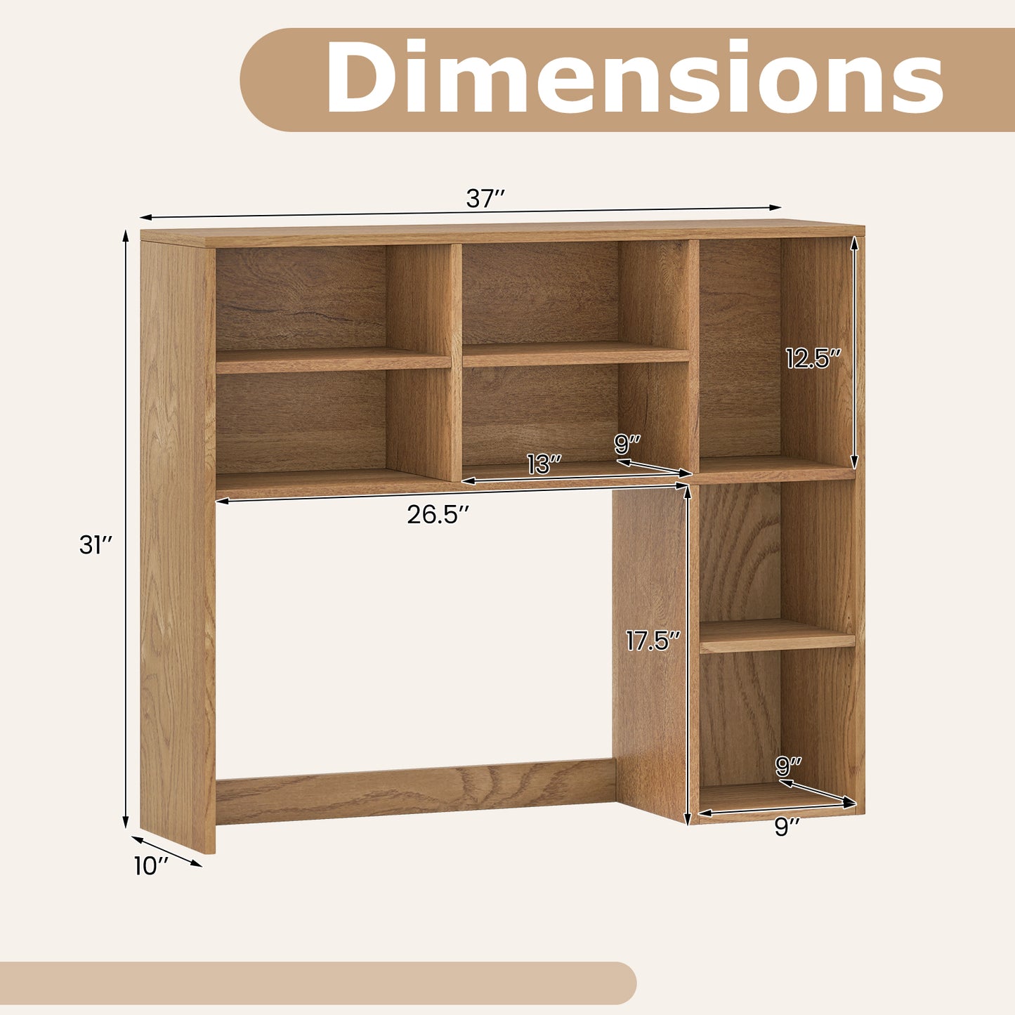 Desktop Bookshelf, 7 Open Cubbies, 3 Adjustable Shelves, Natural Bookcases at Gallery Canada