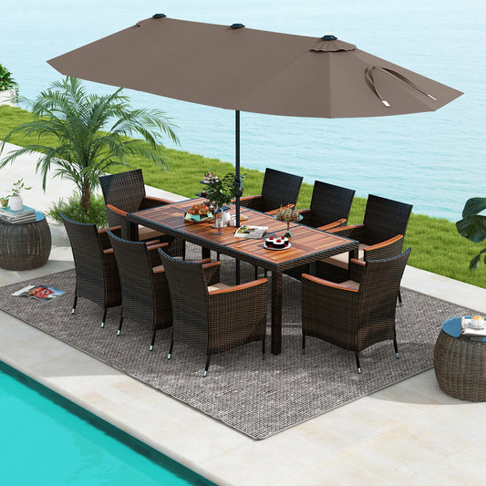 11 Piece Patio Dining Set, 15 Ft Double-Sided Umbrella With Base Patio Dining Sets Coffee at Gallery Canada