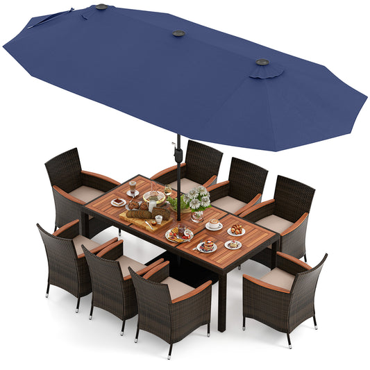 11 Piece Patio Dining Set, 15 Ft Double-Sided Umbrella, Navy Patio Dining Sets Navy at Gallery Canada