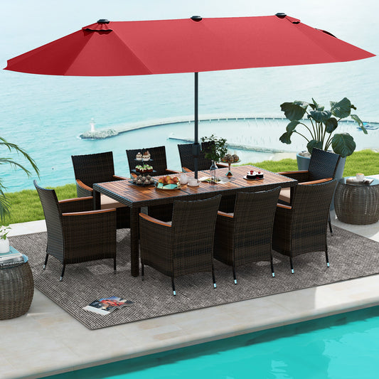 11-Piece Patio Dining Set, 15 Ft Double-Sided Umbrella, Wine Patio Dining Sets Wine at Gallery Canada
