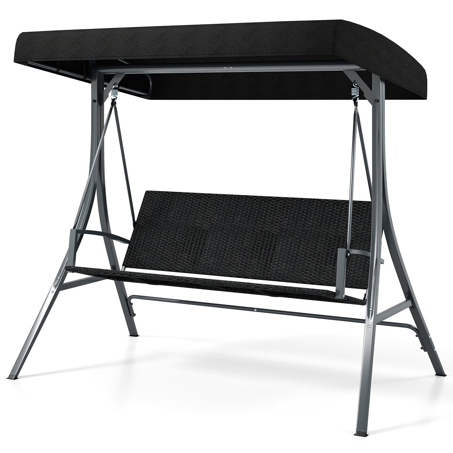 3-Person Porch Swing with Stand Outdoor Canopy Swing with Rattan Seat Back, Black Porch Swings Black at Gallery Canada