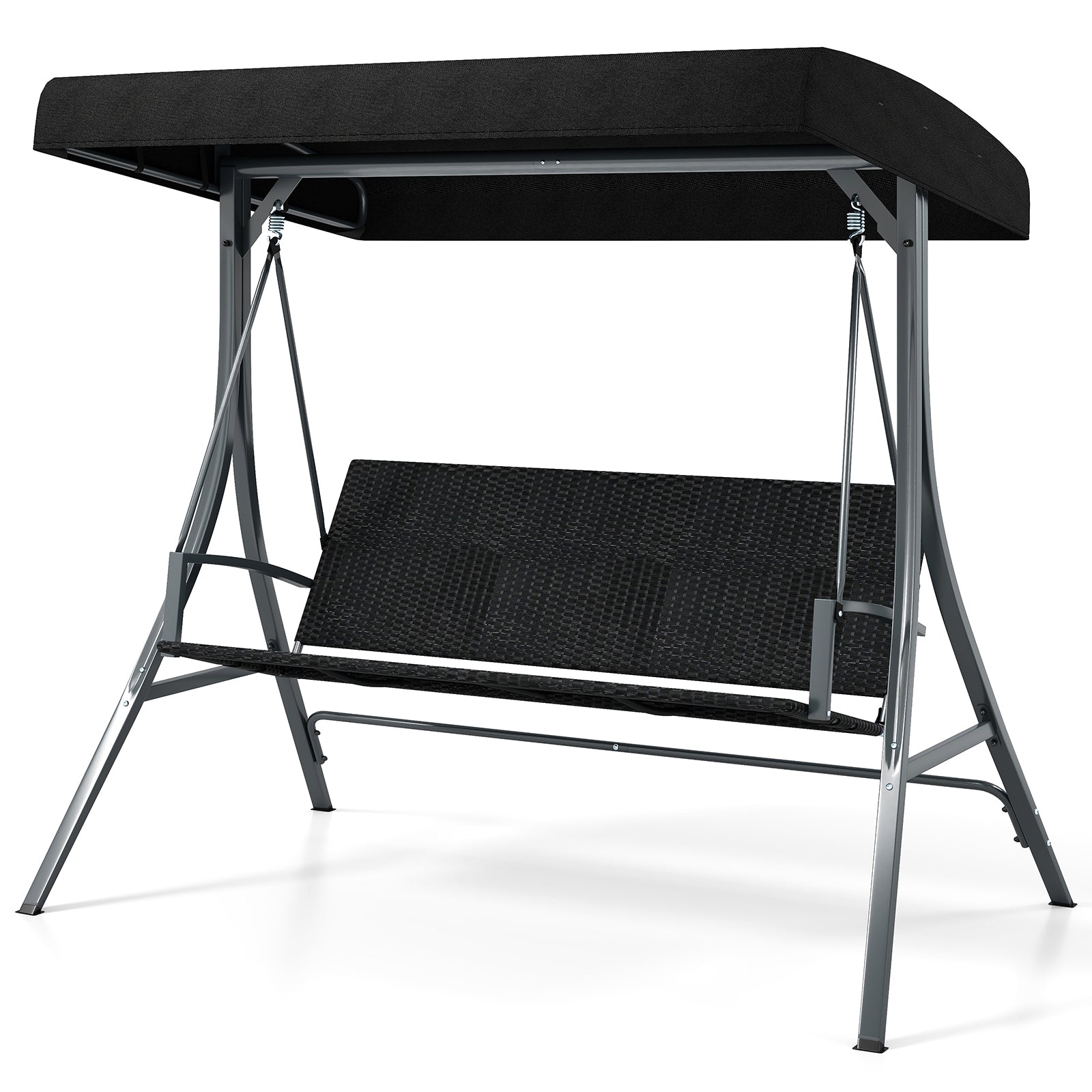 3-Person Porch Swing with Stand Outdoor Canopy Swing with Rattan Seat Back, Black Porch Swings at Gallery Canada