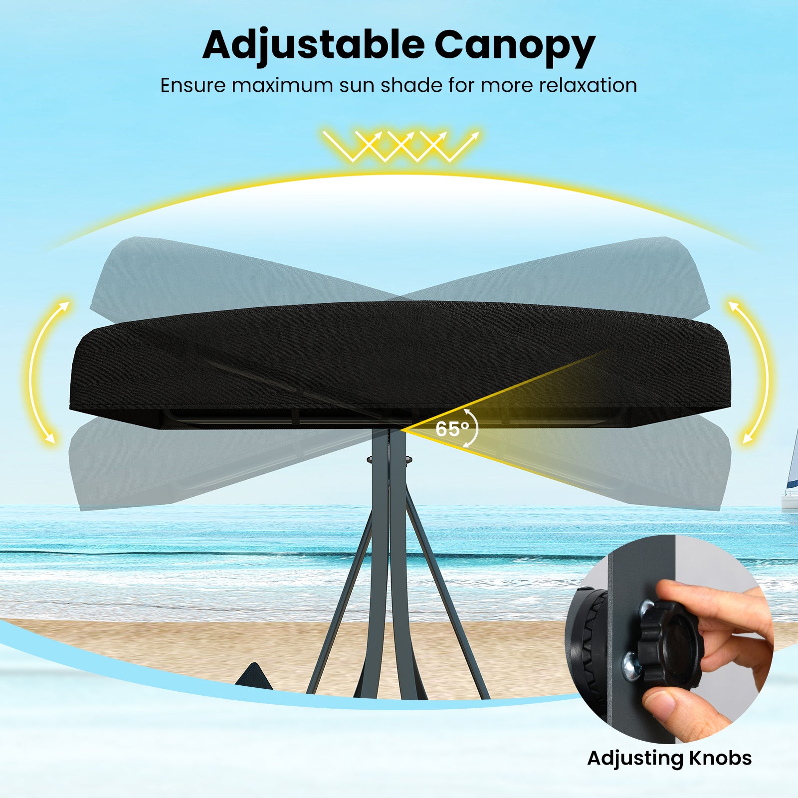 3-Person Porch Swing with Stand Outdoor Canopy Swing with Rattan Seat Back, Black Porch Swings at Gallery Canada