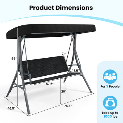 3-Person Porch Swing with Stand Outdoor Canopy Swing with Rattan Seat Back, Black Porch Swings at Gallery Canada