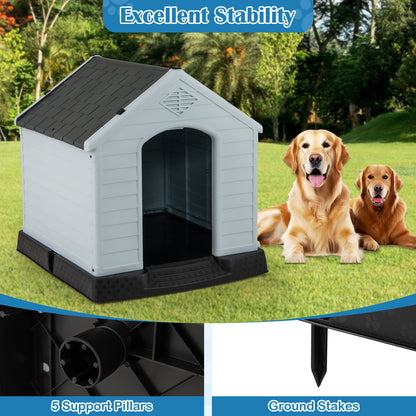 Dog House for Small Dogs Waterproof Plastic with Elevated Floor-M, Gray Dog Kennels at Gallery Canada