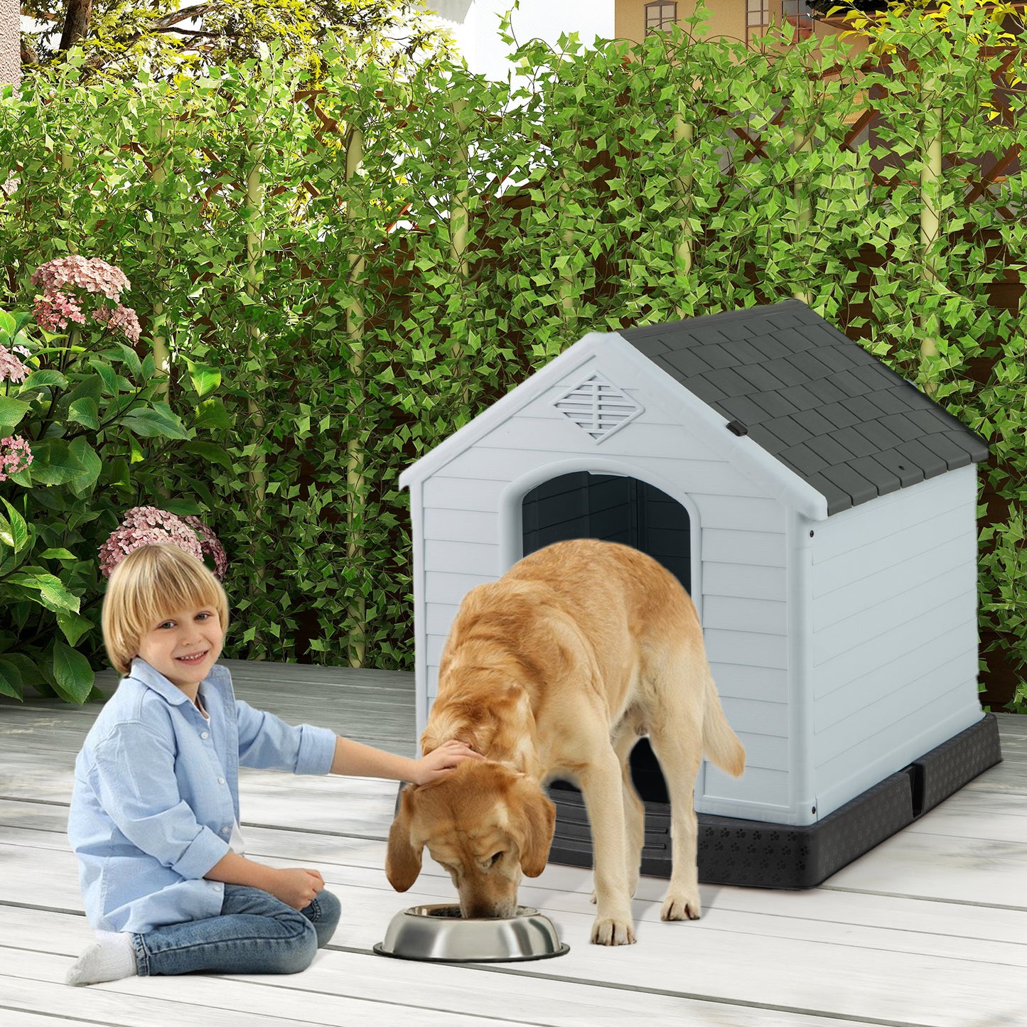 Dog House for Small Dogs Waterproof Plastic with Elevated Floor-M, Gray Dog Kennels at Gallery Canada