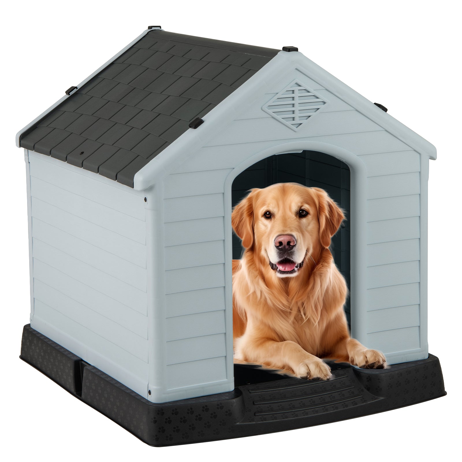 Dog House for Small Dogs Waterproof Plastic with Elevated Floor-M, Gray Dog Kennels Gray at Gallery Canada