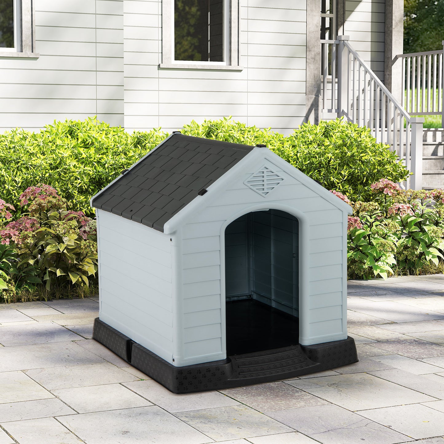 Dog House for Small Dogs Waterproof Plastic with Elevated Floor-M, Gray Dog Kennels at Gallery Canada