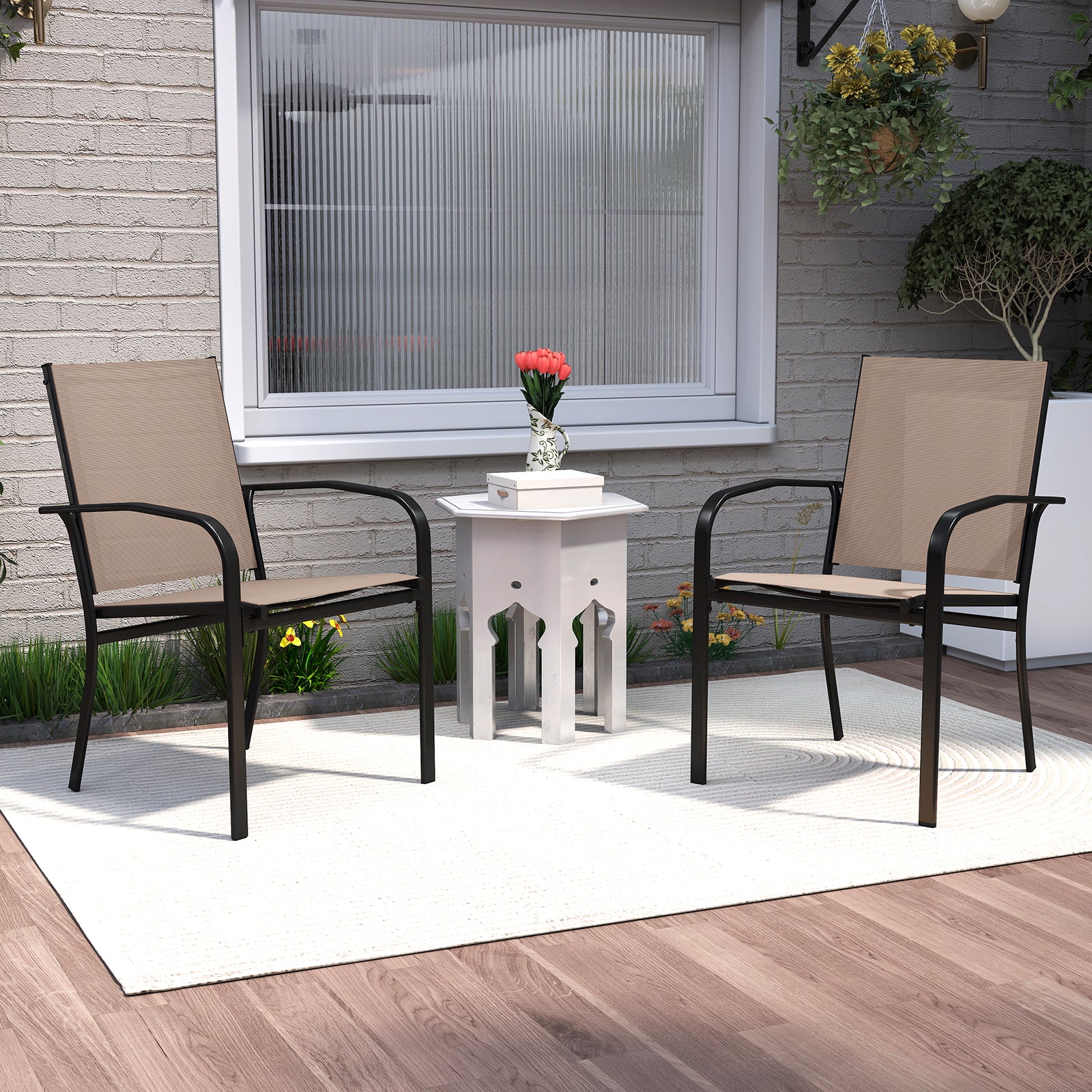 Outdoor Dining Chairs Set of 2 with High Back and Metal Frame, Coffee Patio Dining Chairs at Gallery Canada