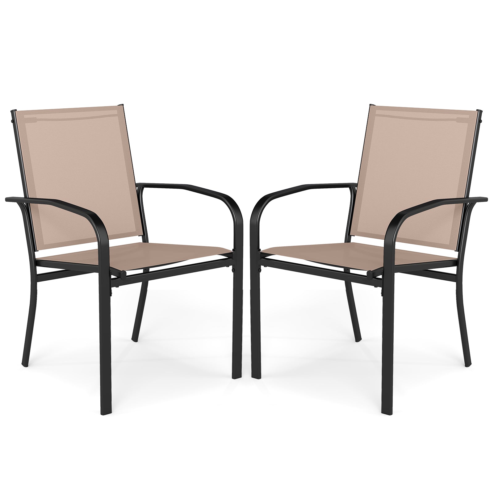 Outdoor Dining Chairs Set of 2 with High Back and Metal Frame, Coffee Patio Dining Chairs Coffee at Gallery Canada
