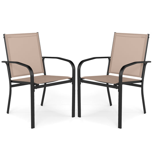 Outdoor Dining Chairs Set of 2, High Back Metal Frame, Coffee Patio Dining Chairs Coffee at Gallery Canada