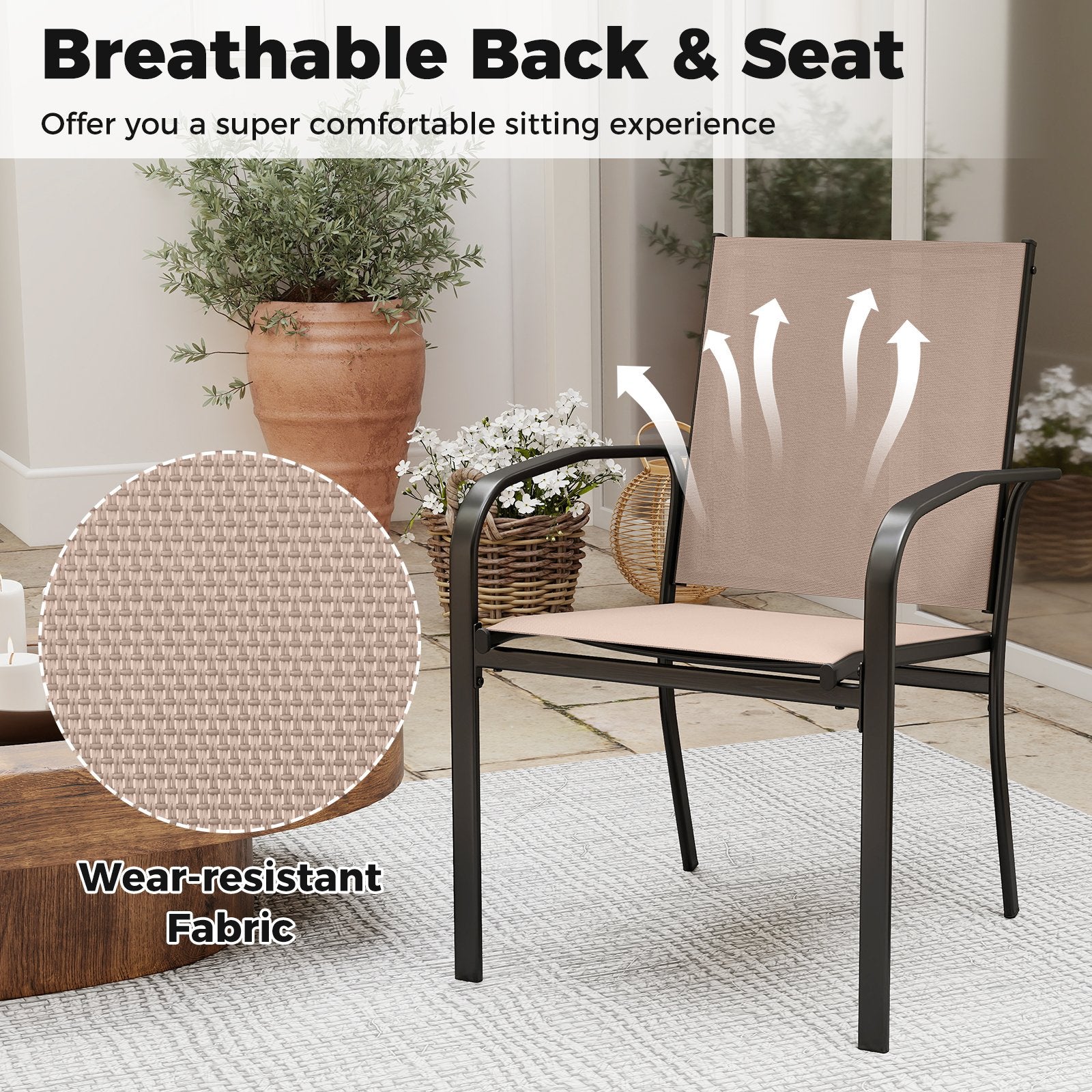 Outdoor Dining Chairs Set of 2 with High Back and Metal Frame, Coffee Patio Dining Chairs at Gallery Canada