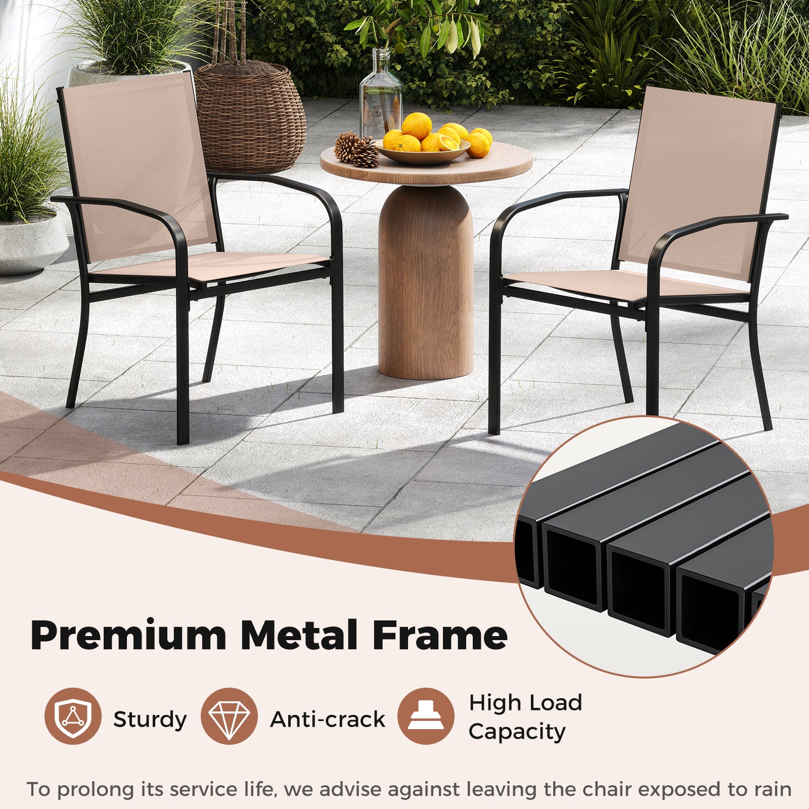 Outdoor Dining Chairs Set of 2 with High Back and Metal Frame, Coffee Patio Dining Chairs at Gallery Canada