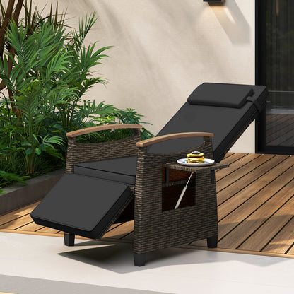 Patio Wicker Recliner Chair with Adjustable Backrest and Footrest, Black Outdoor Chaise Lounges at Gallery Canada