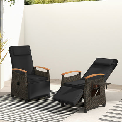 Patio Wicker Recliner Chair with Adjustable Backrest and Footrest, Black Outdoor Chaise Lounges at Gallery Canada