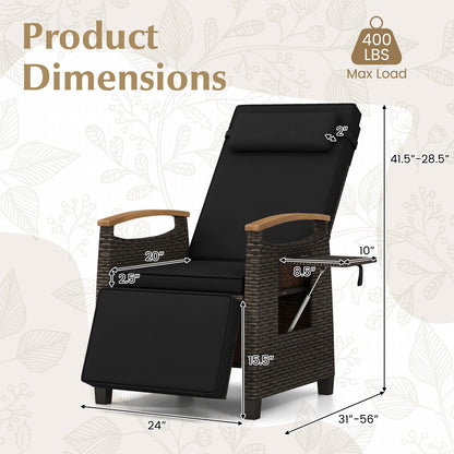 Patio Wicker Recliner Chair with Adjustable Backrest and Footrest, Black Outdoor Chaise Lounges at Gallery Canada