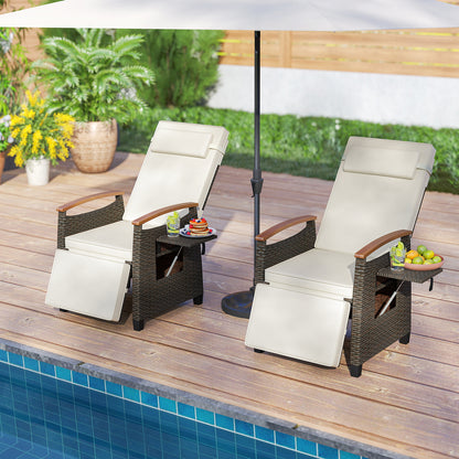 Patio Wicker Recliner Chair with Adjustable Backrest and Footrest, White Outdoor Chaise Lounges at Gallery Canada