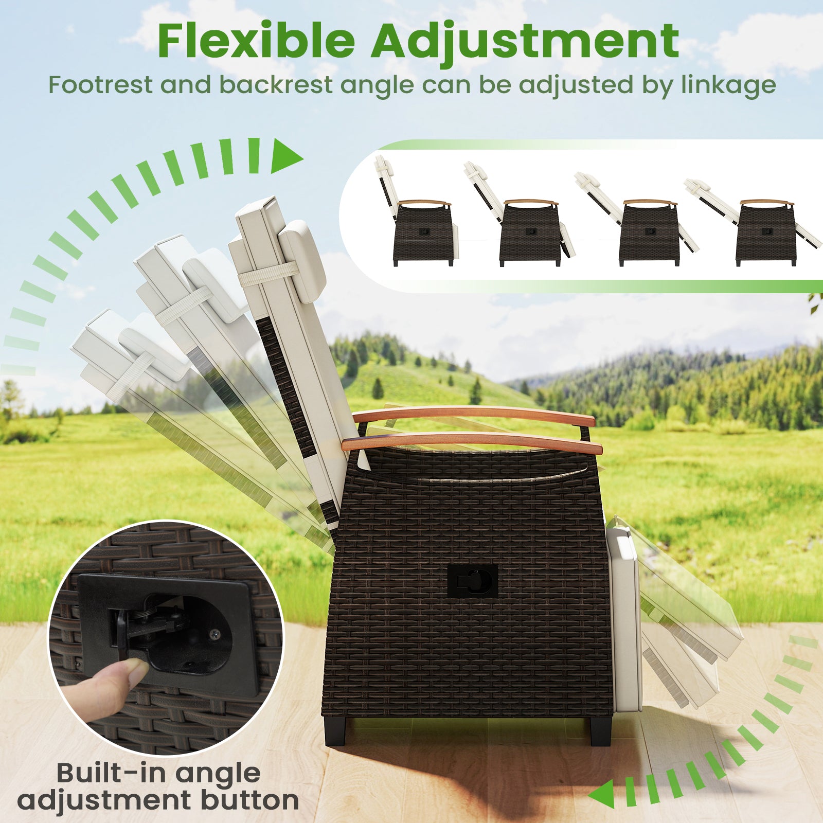 Patio Wicker Recliner Chair with Adjustable Backrest and Footrest, White Outdoor Chaise Lounges at Gallery Canada