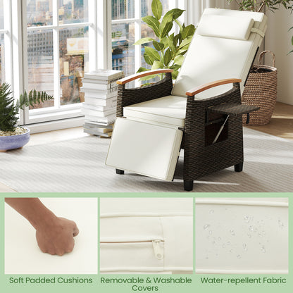 Patio Wicker Recliner Chair with Adjustable Backrest and Footrest, White Outdoor Chaise Lounges at Gallery Canada