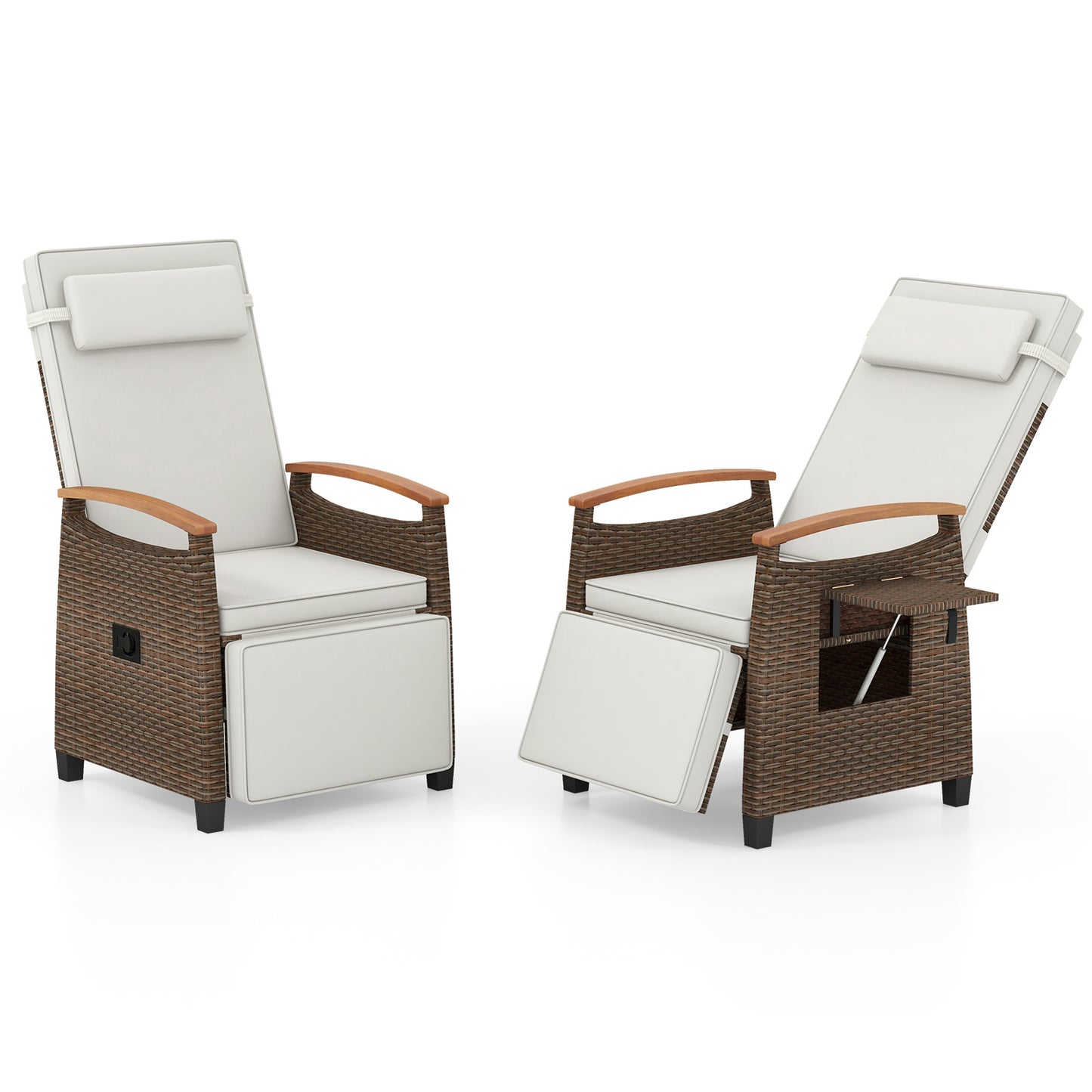 Patio Wicker Recliner Chair with Adjustable Backrest and Footrest, White Outdoor Chaise Lounges at Gallery Canada