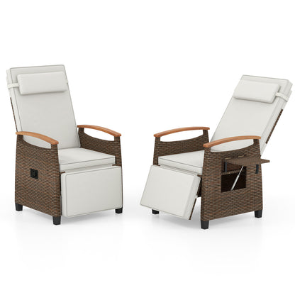 Patio Wicker Recliner Chair with Adjustable Backrest and Footrest, White Outdoor Chaise Lounges at Gallery Canada