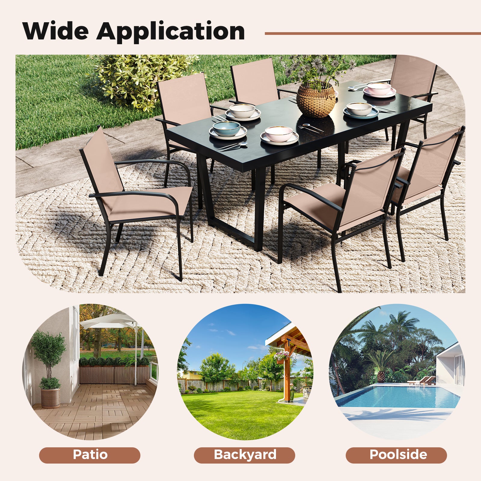 Outdoor Dining Chairs Set of 4 with High Back and Metal Frame, Coffee Patio Dining Chairs at Gallery Canada