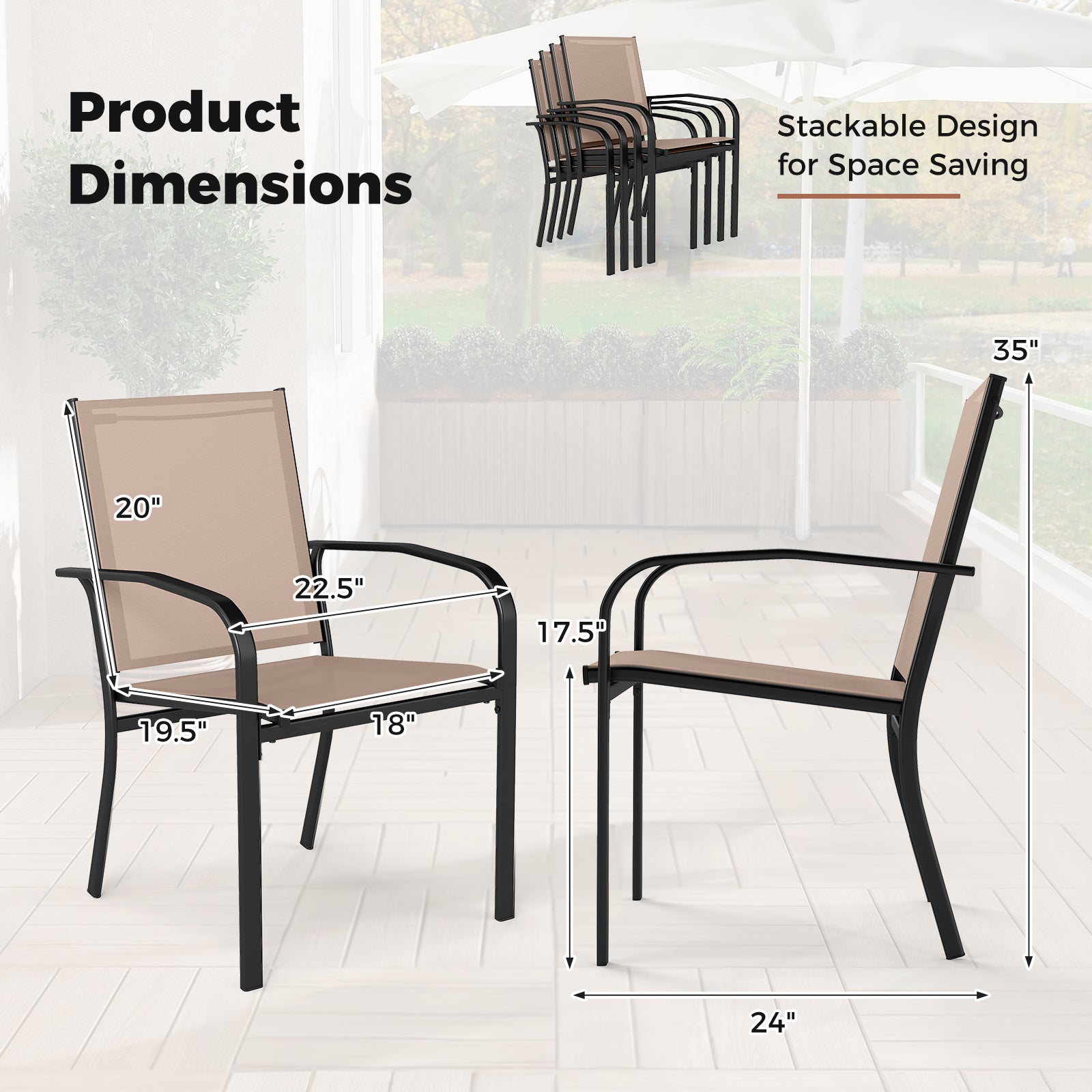 Outdoor Dining Chairs Set of 4 with High Back and Metal Frame, Coffee Patio Dining Chairs at Gallery Canada