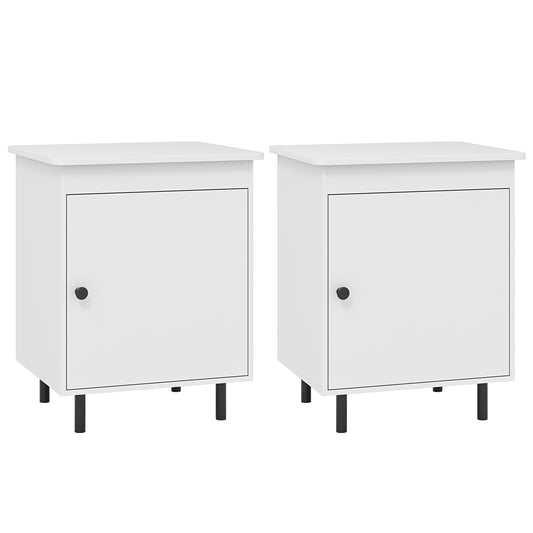 Mid Century Nightstand With Door, Set Of 2, White Nightstands White at Gallery Canada