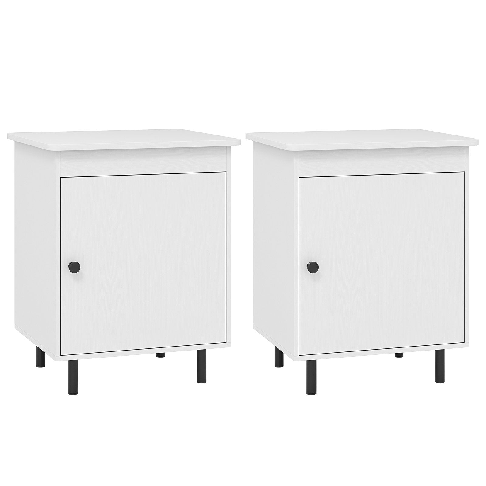 Nightstand Mid Century End Tables with Door-Set of 2, White Nightstands at Gallery Canada