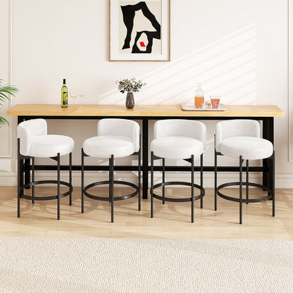 24 Inch Boucle Counter Stools, Set of 4, Curved Backrest, White Bar Stools at Gallery Canada