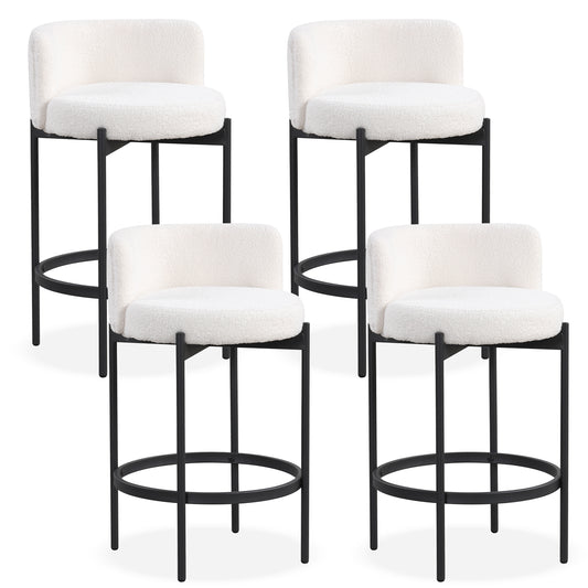 24 Inch Boucle Counter Stools, Set of 4, Curved Backrest, White Bar Stools White at Gallery Canada