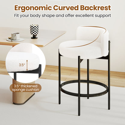 24 Inch Boucle Counter Stools, Set of 4, Curved Backrest, White Bar Stools at Gallery Canada