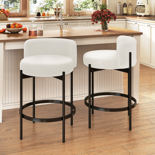 24 Inch Boucle Counter Stools, Set of 2, Curved Backrest, White Bar Stools White at Gallery Canada