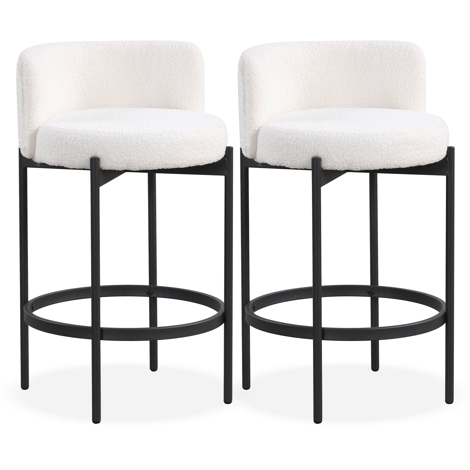 24 Inch Boucle Counter Stools, Set of 2, Curved Backrest, White Bar Stools White at Gallery Canada