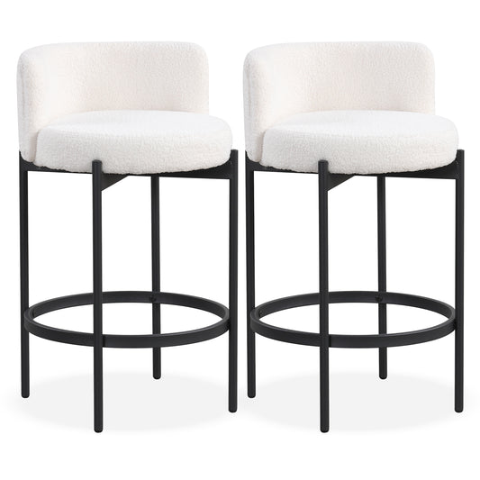 24 Inch Boucle Counter Stools, Set of 2, Curved Backrest, White Bar Stools White at Gallery Canada