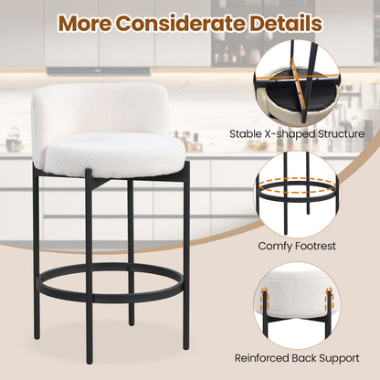 24 Inch Boucle Counter Stools, Set of 2, Curved Backrest, White Bar Stools at Gallery Canada