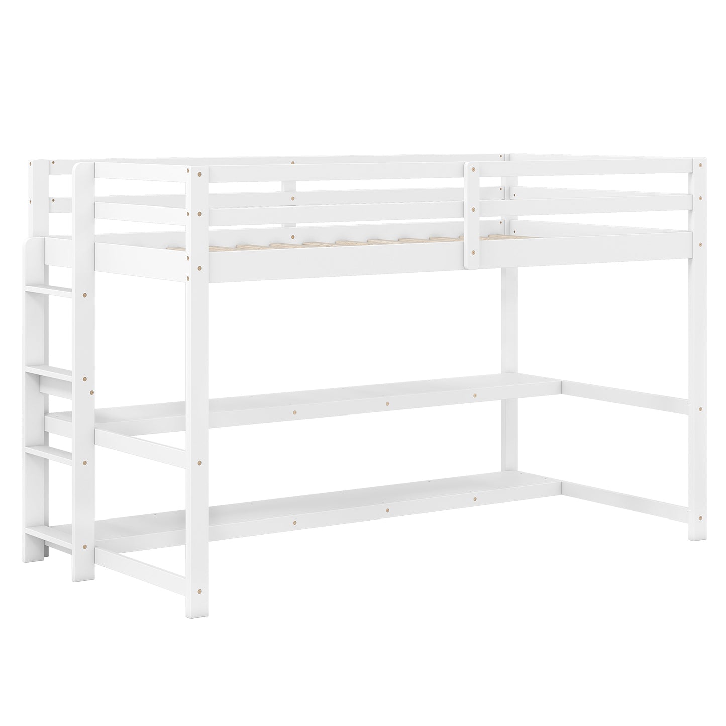 Twin Size Loft Bed with Storage Shelves Full-length Guardrails and Ladder, White Bunk Bed Frame White at Gallery Canada