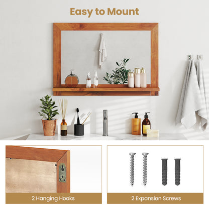 Farmhouse Wall Mirror with Shelf and Teak Wood Frame, Natural Wall Mirrors at Gallery Canada